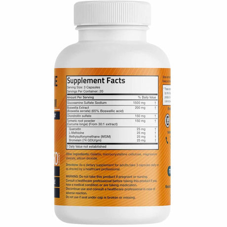 Bronson Glucosamina Condroitina Cúrcuma y MSM - 60 Cápsulas - Tabla Nutricional - Haz Tu Pedido