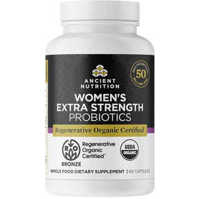 Ancient Nutrition Probióticos de Alta Potencia para Mujeres con Certificación Orgánica Regenerativa - 60 Cápsulas - Haz Tu Pedido