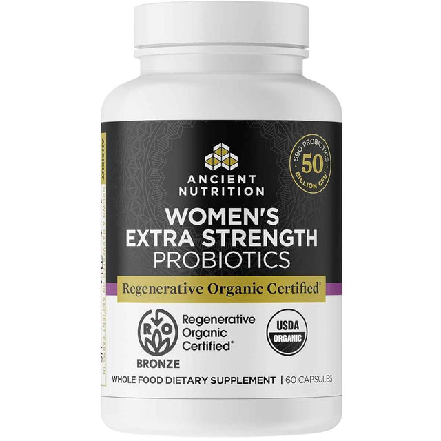 Ancient Nutrition Probióticos de Alta Potencia para Mujeres con Certificación Orgánica Regenerativa - 60 Cápsulas - Haz Tu Pedido