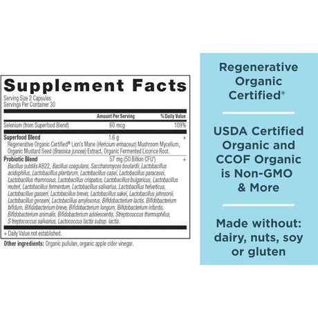 Ancient Nutrition Probióticos para Recuperación Intestinal - 60 Cápsulas - Tabla Nutricional - Haz Tu Pedido