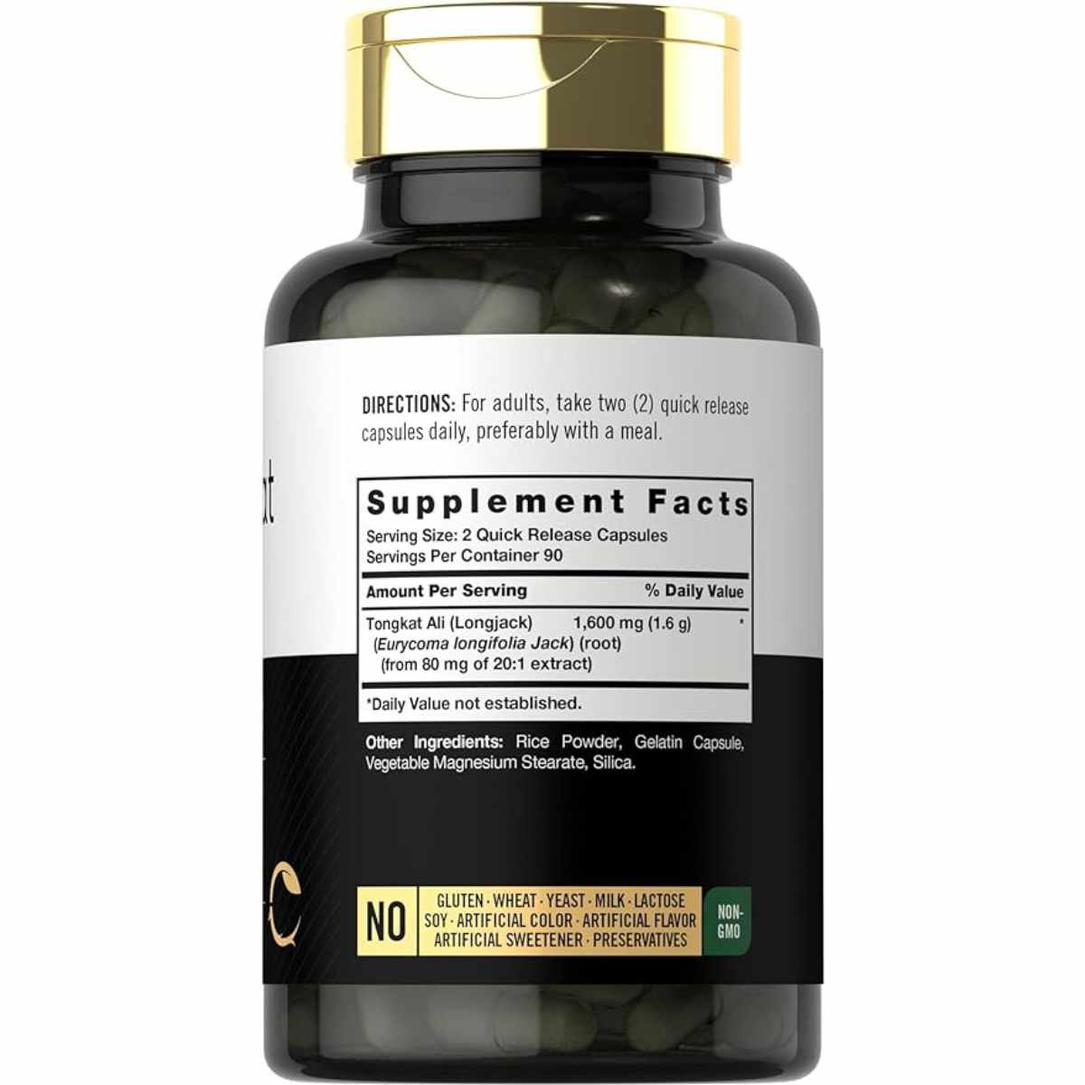 Carlyle Tongkat Ali 1600 mg - 180  Cápsulas de Liberación Rápida - Tabla Nutricional - Haz Tu Pedido
