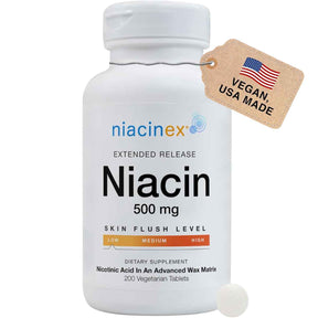Niacinex - Niacina de Liberación Prolongada (500 mg - 200 Tabletas Vegetarianas)