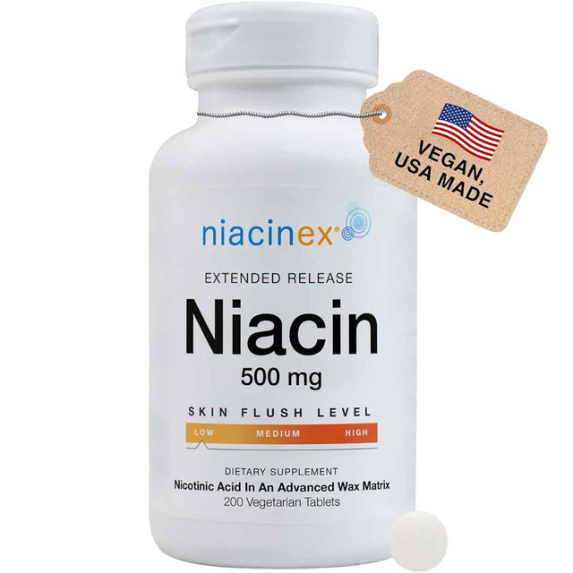 Niacinex - Niacina de Liberación Prolongada (500 mg - 200 Tabletas Vegetarianas)