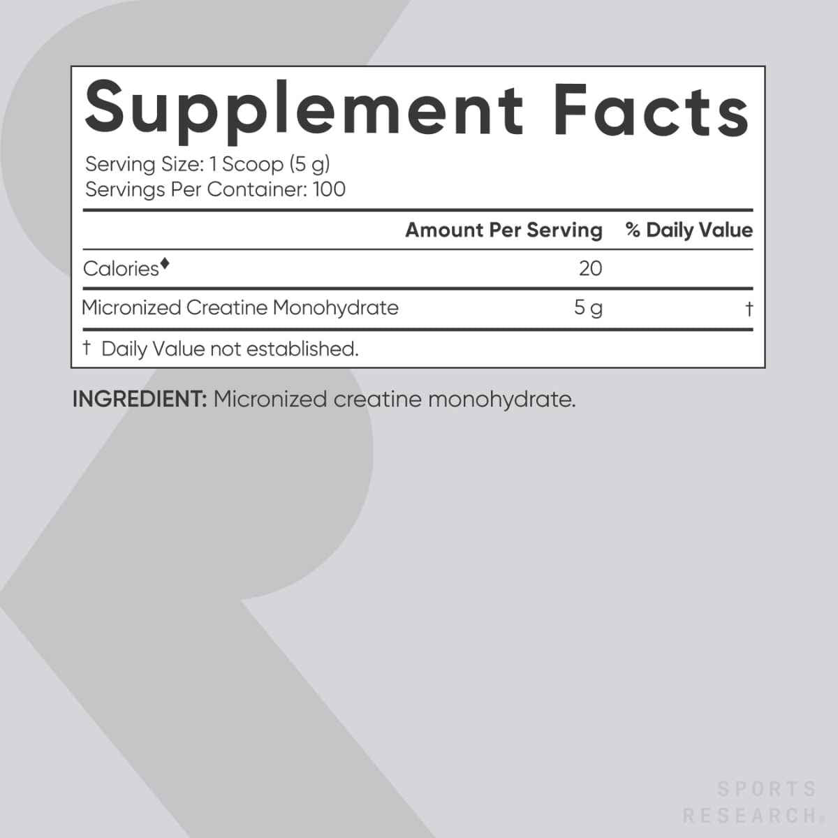 Sports Research Monohidrato de Creatina Micronizada - 500 g - Tabla Nutricional - Haz Tu Pedido