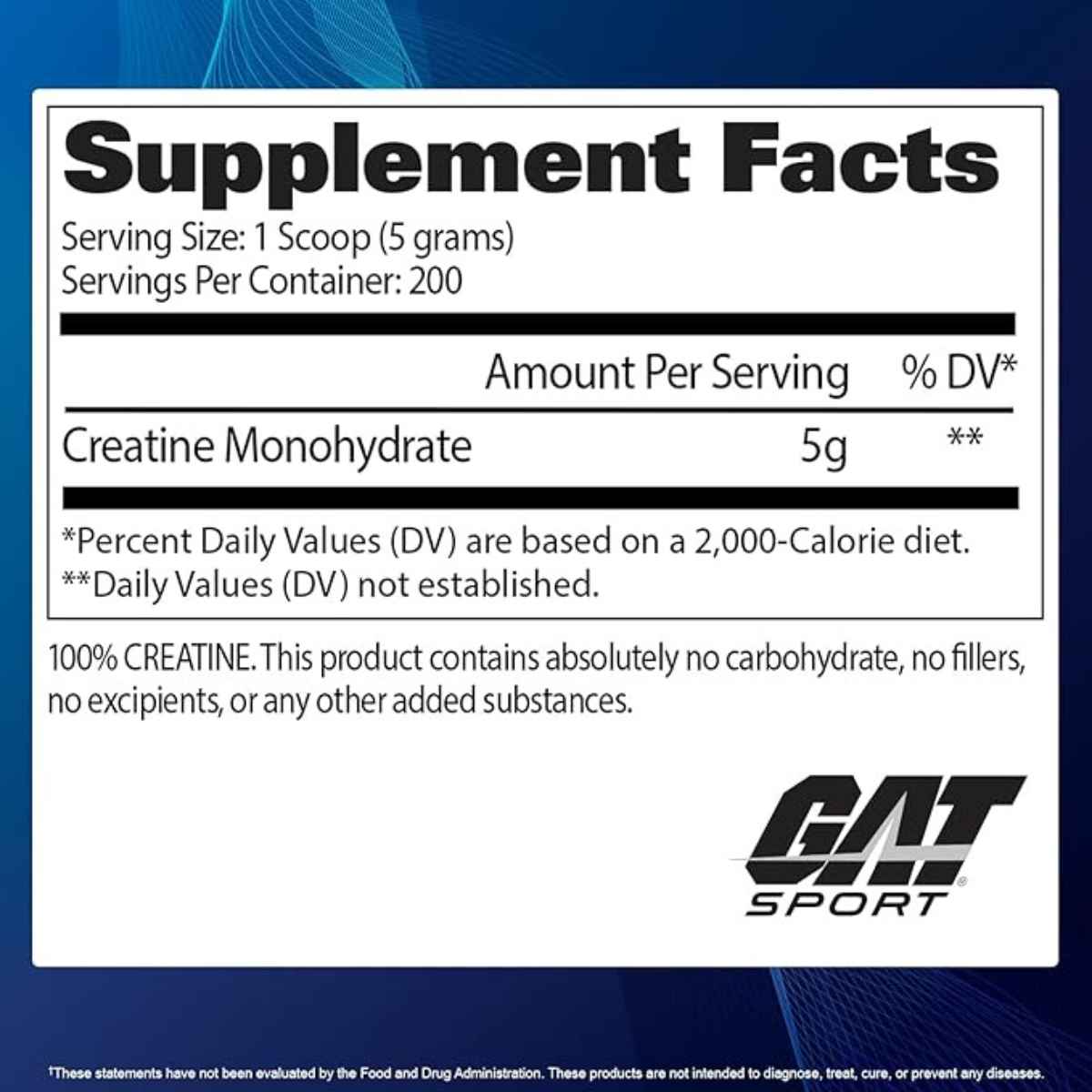 Gat Sport Monohidrato de creatina - 1000 g - Tabla Nutricional - Haz Tu Pedido