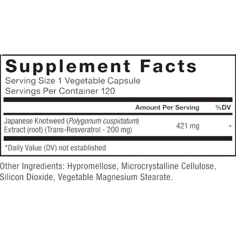 Force Factor Resveratrol  200 mg - 120 Cápsulas - Tabla Nutricional - Haz Tu Pedido