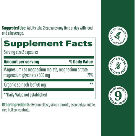 MegaFood Magnesio 300 mg 120 Cápsulas - Tabla Nutricional - Haz Tu Pedido