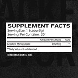 Jacked Factory Monohidrato de Creatina 5000 mg - 150 g - Tabla Nutricional - Haz Tu Pedido