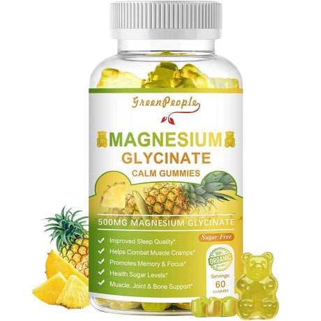 GreenPeople Suplemento de Gomitas de Glicinato de Magnesio 500 mg - Sabor Piña - 60 Gomitas - Haz Tu Pedido