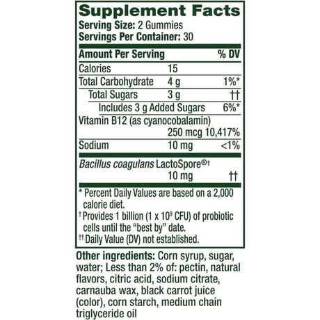 Align Probiotic Suplemento Probiótico para Aliviar la Distensión y Mejorar la Digestión - Sabor Fresa - 60 Gomitas - Tabla Nutricional - Haz Tu Pedido