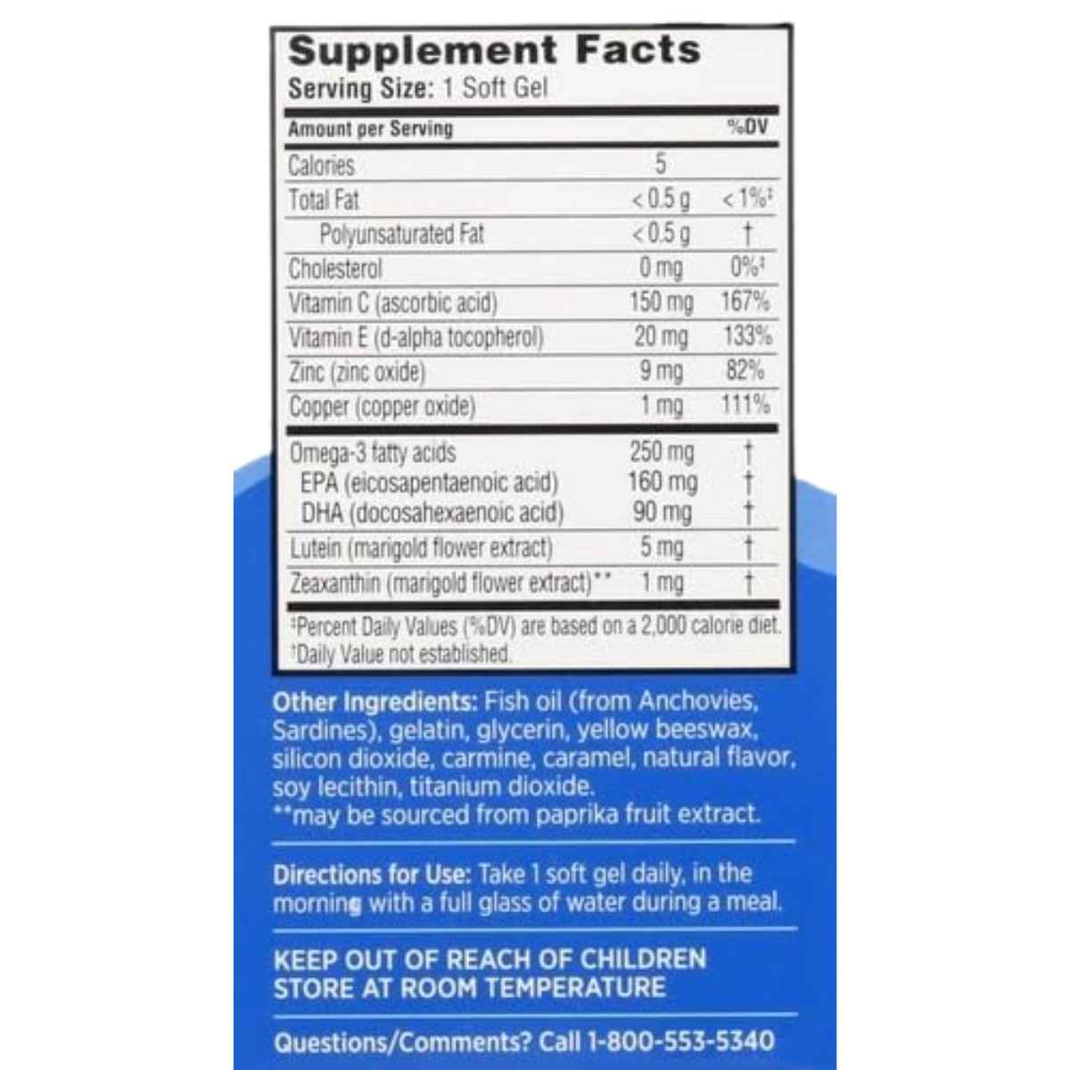 Bausch & Lomb Ocuvite Vitaminas para la Salud Ocular - 150 Mini Cápsulas Blandas - Tabla Nutricional - Haz Tu Pedido