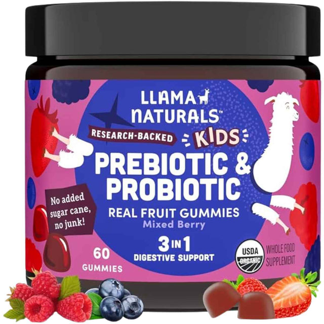Llama Naturals Prebiótico y Probiótico Para Niños - Sabor Mezcla bayas - 60 Gomitas - Haz Tu Pedido