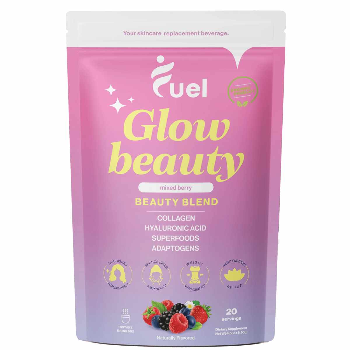 Fuel Glow Beauty Colágeno con Ácido Hialurónico - Sabor Mezcla de Bayas - 130  - Haz Tu Pedido