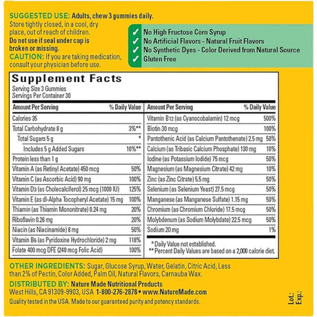 Nature Made Multivitamínico Para Adultos - Sabor Mezcla de Bayas - 90 Gomitas - Tabla Nutricional - Haz Tu Pedido