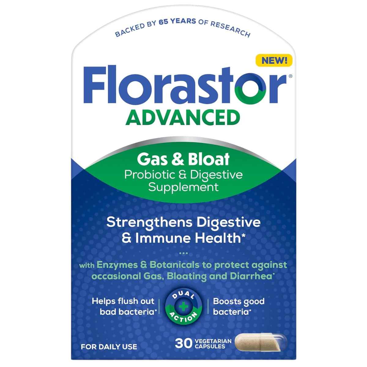 Florastor Suplemento Avanzado Probiótico Digestivo para Alivio de Distensión e Hinchazón - 30 Cápsulas Vegetales - Haz Tu Pedido
