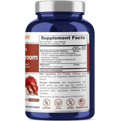 NusaPure Reishi Mushroom Extract - 300 Cápsulas Vegetales