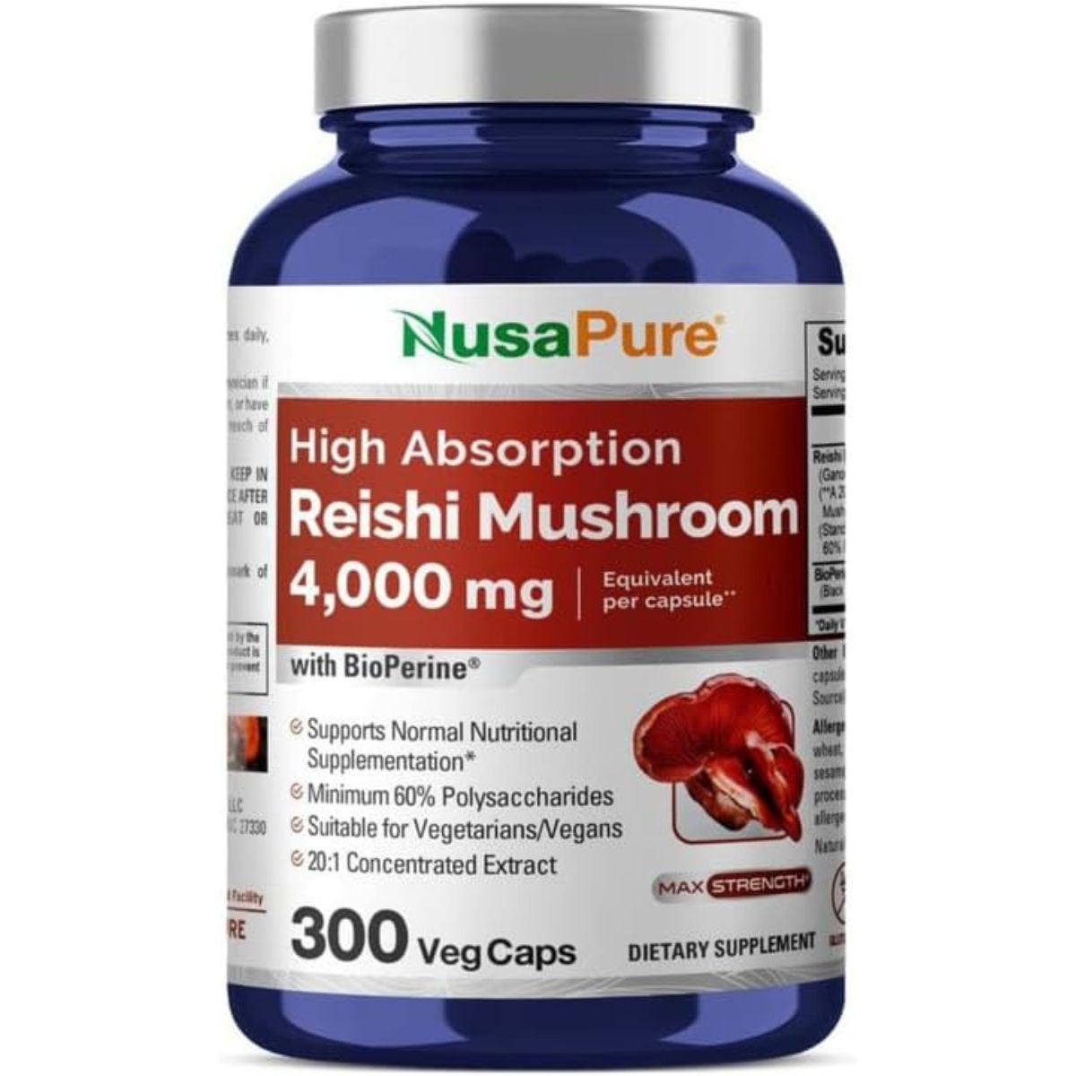 NusaPure Reishi Mushroom Extract - 300 Cápsulas Vegetales