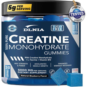 DLNIA monohidrato de Creatina 5000 mg - Sabor Arándano Azul - 120 Gomitas - Haz Tu Pedido