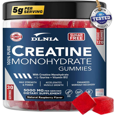 DLNIA monohidrato de Creatina 5000 mg - Sabor Frambuesa - 120 Gomitas - Haz Tu Pedido