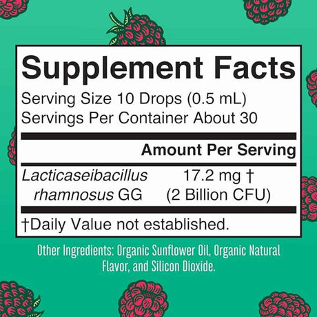 MaryRuth Organics Raspberry 2 Mil Millones CFU - Sabor Frambuesa - 15 ml - Tabla Nutricional - Haz Tu Pedido