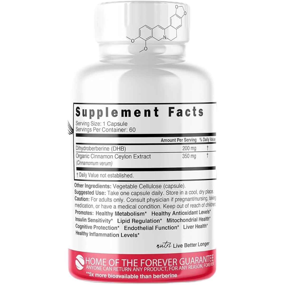 Nature's Fusions Dihidroberberina 200 mg - 60  Cápsulas - Tabla Nutricional - Haz Tu Pedido