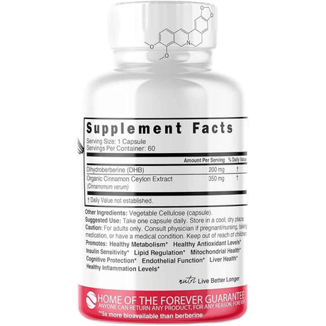 Nature's Fusions Dihidroberberina 200 mg - 60  Cápsulas - Tabla Nutricional - Haz Tu Pedido