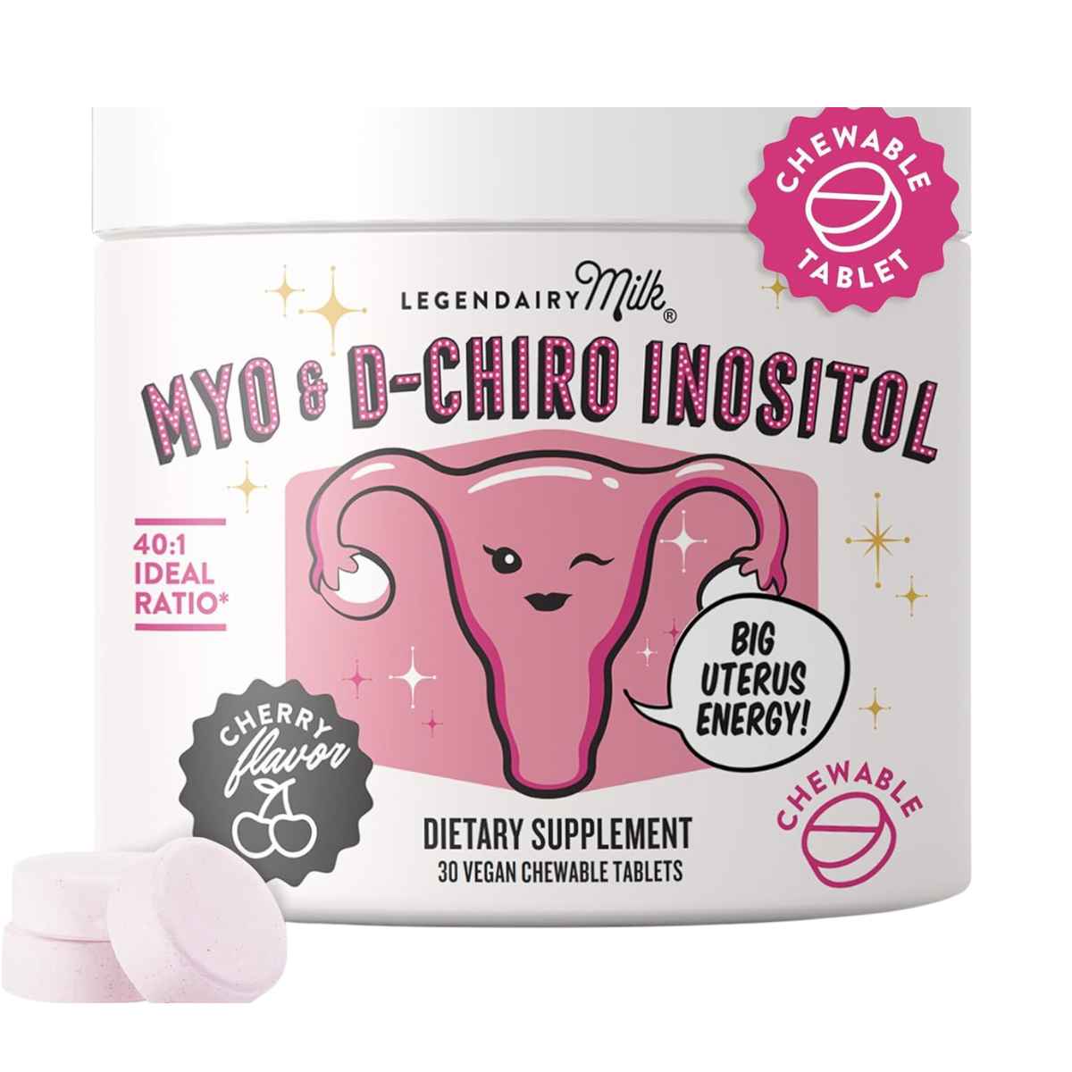 Legendairy Milk Inositol Myo y D-Chiro - Sabor Cereza - 30 Tabletas Masticables Veganas - Haz Tu Pedido