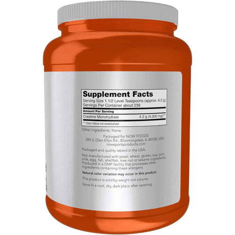 NOW Foods Monohidrato de Creatina Micronizado - 2,2 g - Tabla Nutricional - Haz Tu Pedido