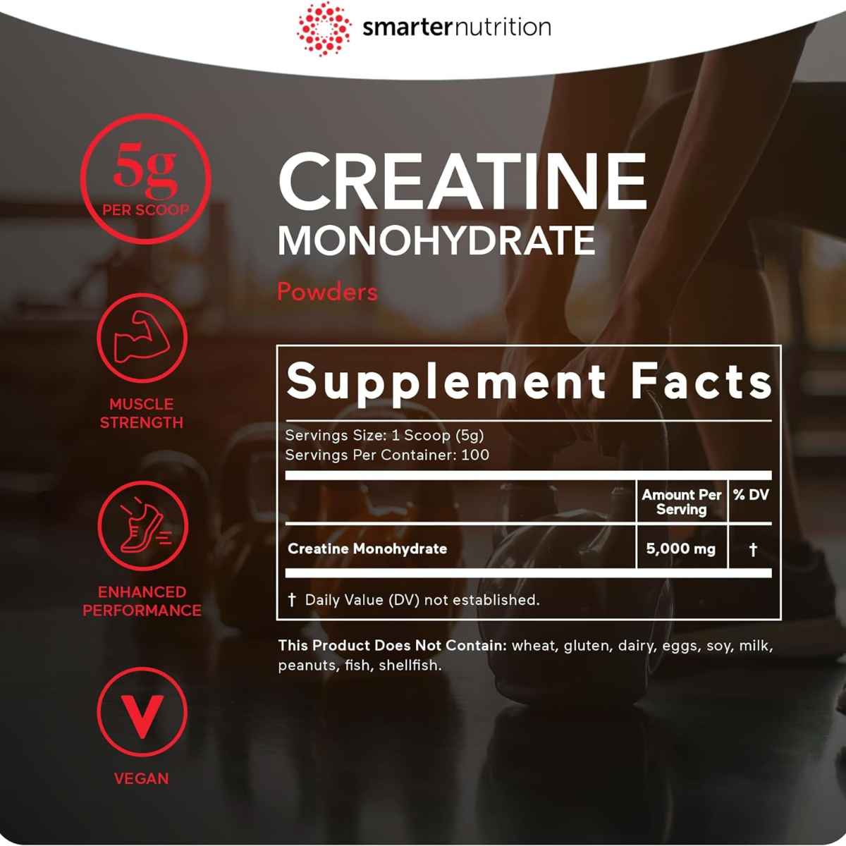 Smarter Nutrition Monohidrato de Creatina - 500 g - Tabla Nutricional - Haz Tu Pedido