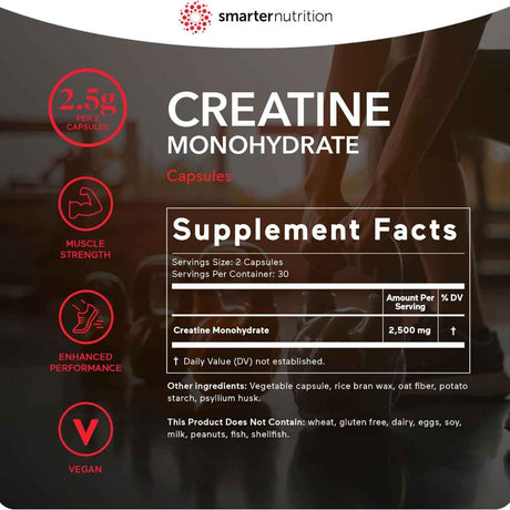 Smarter Nutrition Monohidrato de Creatina - 60 Cápsulas - Tabla Nutricional - Haz Tu Pedido