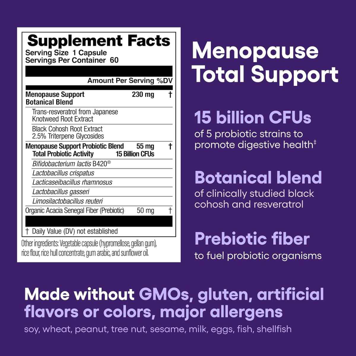Physician's Choice Probiótico Integral para la Menopausia 15 Mil Millones CFU - 60 Cápsulas - Tabla Nutricional - Haz Tu Pedido