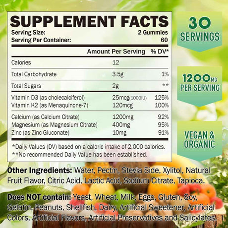 GREABBY Citrato de Calcio 1200 mg - 60 Gomitas - Tabla Nutricional - Haz Tu Pedido