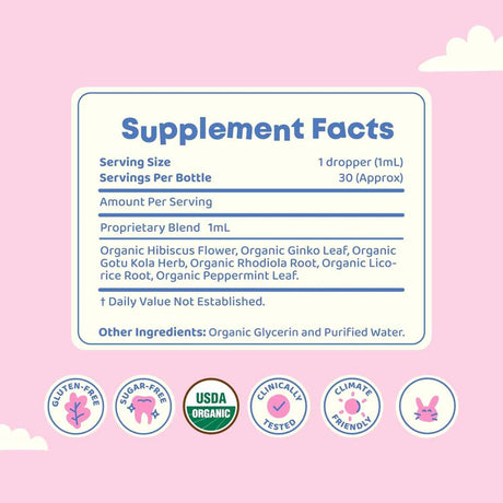 JoySpring Gotas Orgánicas de Apoyo Cerebral para Niños - 60 ml - Tabla Nutricional - Haz Tu Pedido