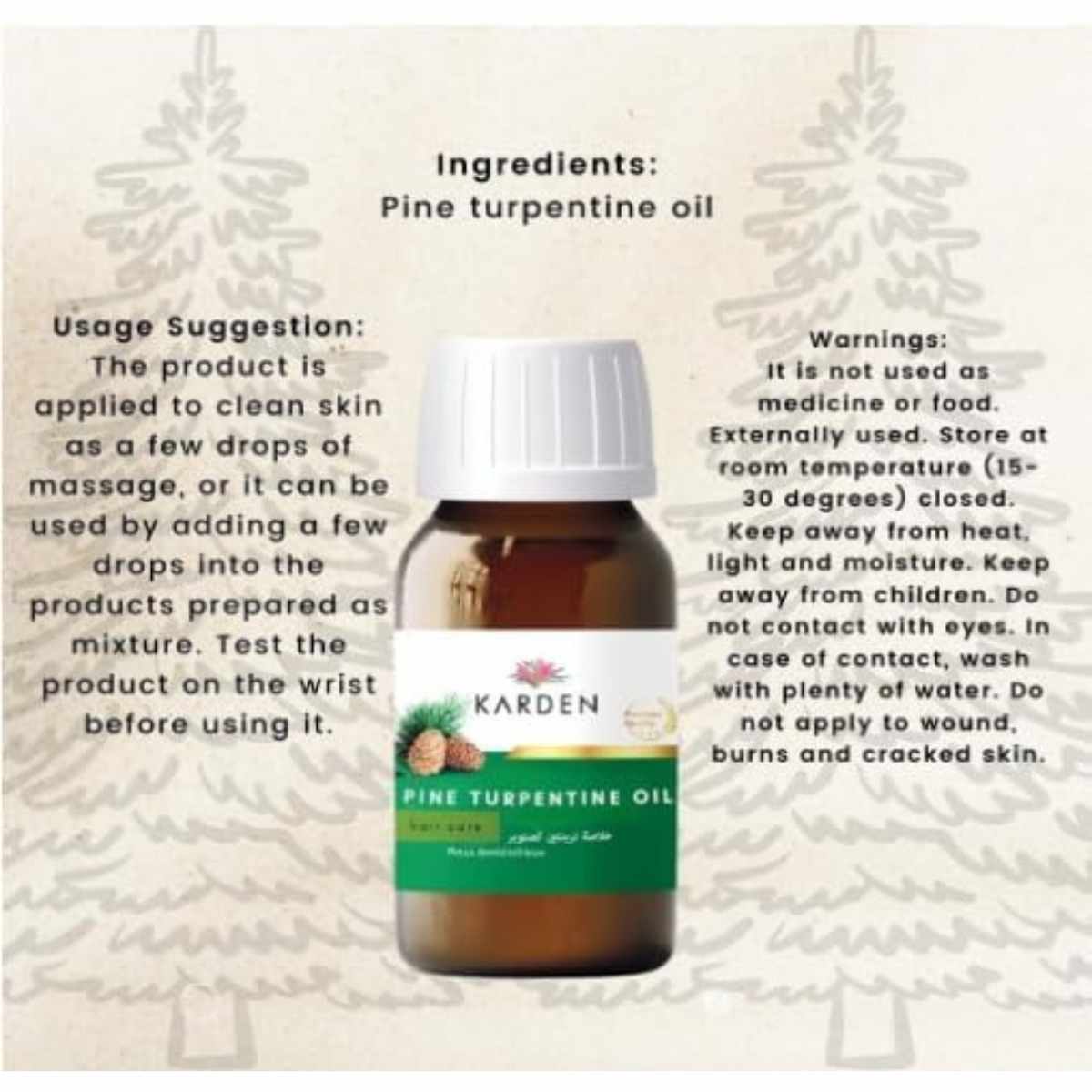 Karden Aceite de Trementina de Pino - 50 ml - Tabla Nutricional - Haz Tu Pedido