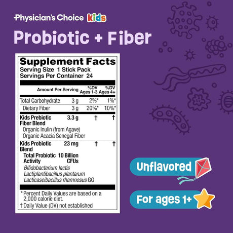 Physician's Choice Probiótico y Fibra para Niños 10 Mil Millones CFU - 24 Tubito - Tabla Nutricional - Haz Tu Pedido