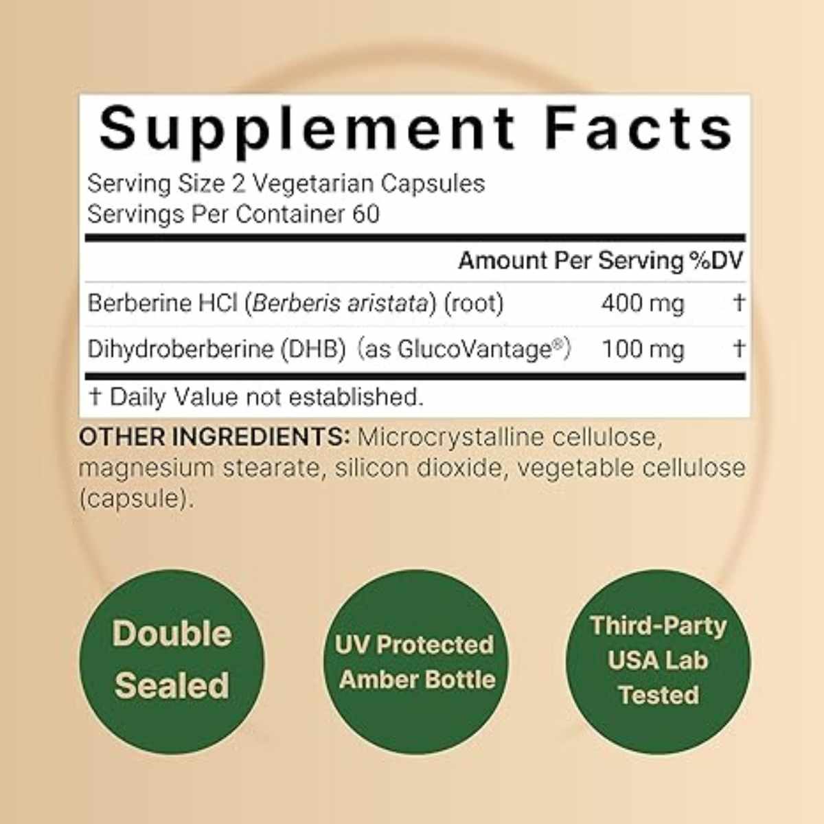 NatureBell Dihidroberberina con Berberina HCl 500 mg - 120 Cápsulas Vegetales - Tabla Nutricional - Haz Tu Pedido
