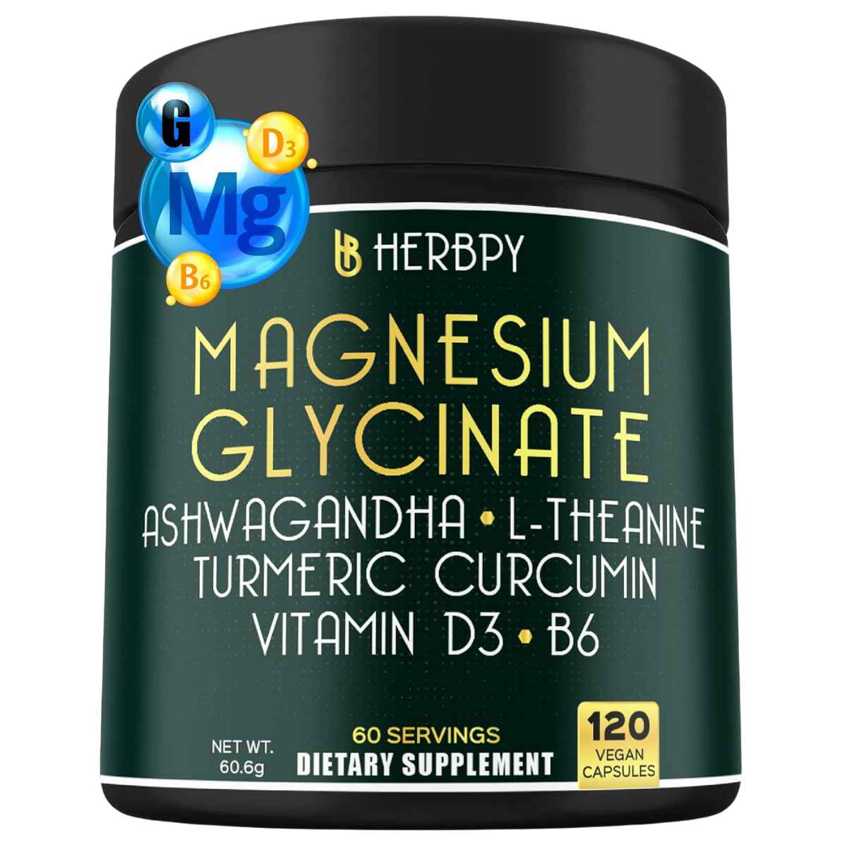 Herbpy Complejo de Magnesio L-Teanina y Ashwagandha - 120 Cápsulas