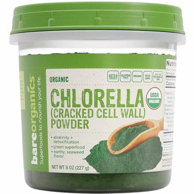  Potencia tu salud con BareOrganics: Polvo Orgánico de Chlorella, 227 g de pura vitalidad.