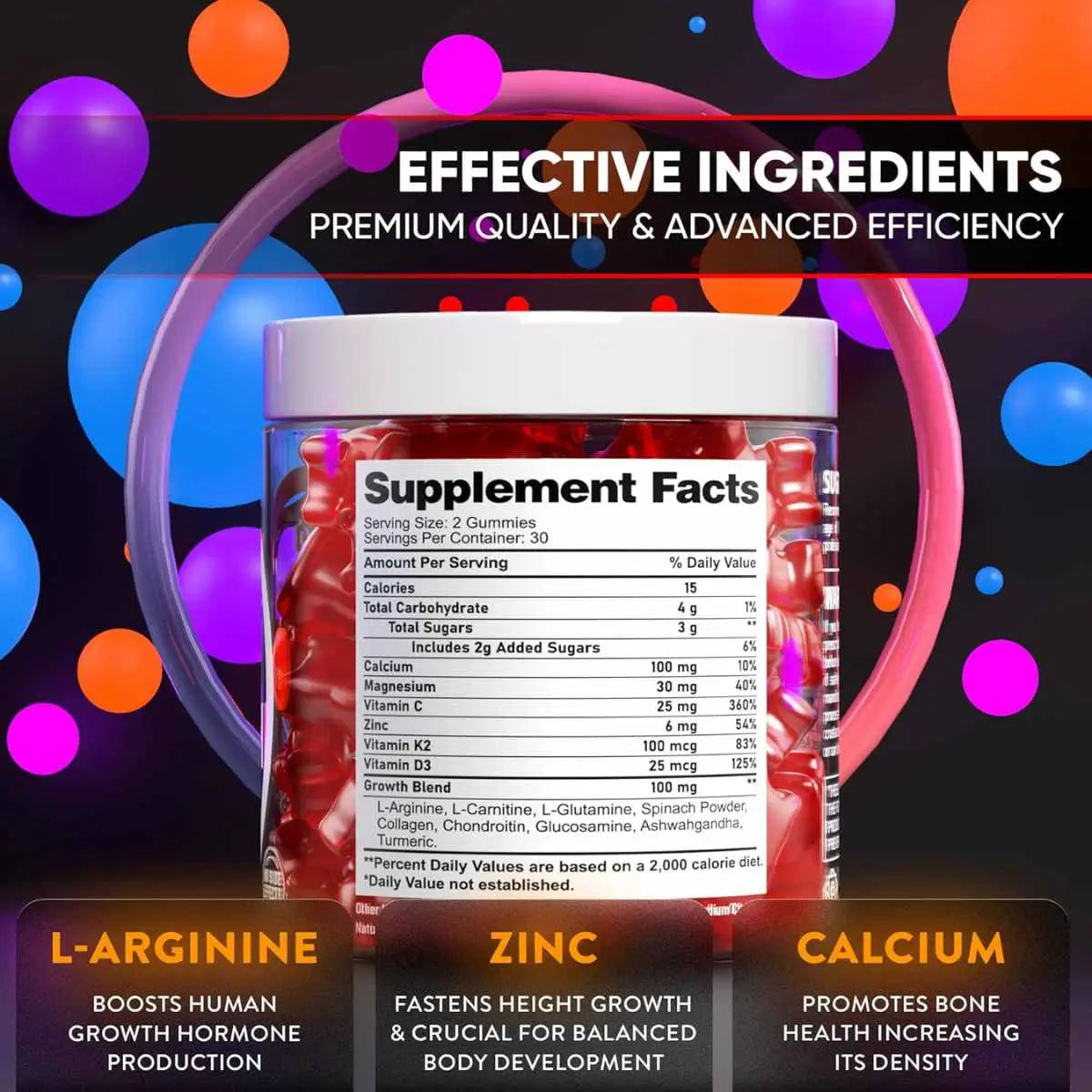 Bioteque Labs Vitaminas para Crecer de Estatura en Niños - 60 Gomitas- 30 Servicios - Tabla Nutricional - Haz Tu Pedido.