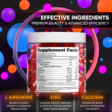 Bioteque Labs Vitaminas para Crecer de Estatura en Niños - 60 Gomitas- 30 Servicios - Tabla Nutricional - Haz Tu Pedido.