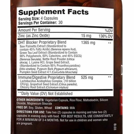 Advanced Trichology DHT Blocker Soporte para el Crecimiento del Cabello - 120 Cápsulas Vegetales - Tabla Nutricional - Haz Tu Pedido