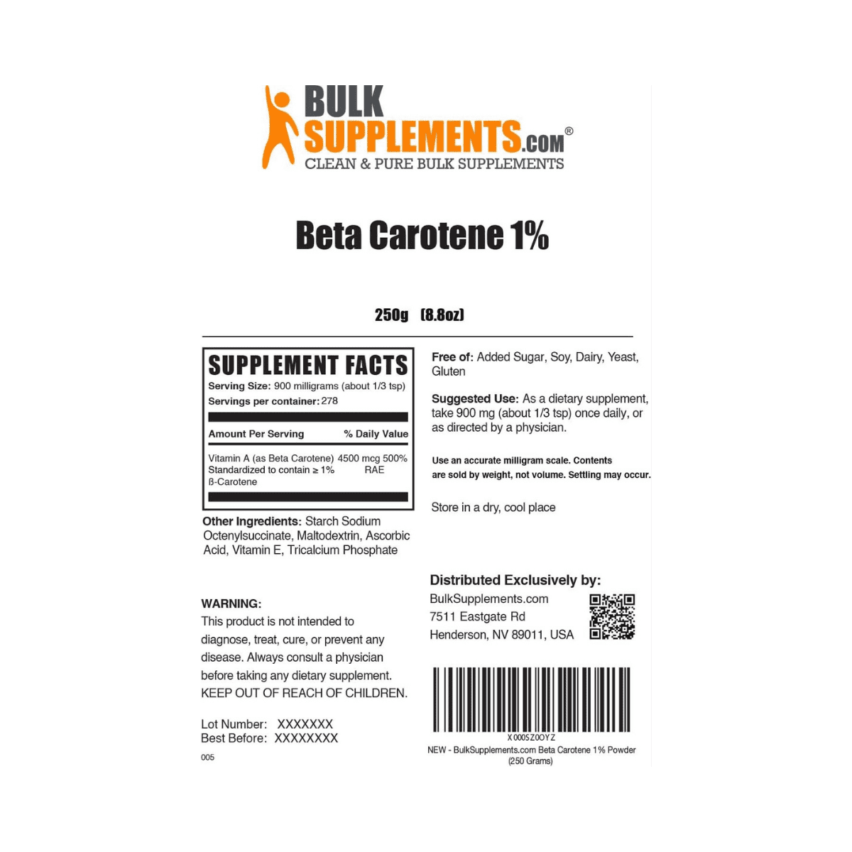 BulkSupplements Betacaroteno en Polvo 250 gr - Haz Tu Pedido