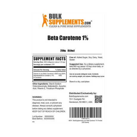 BulkSupplements Betacaroteno en Polvo 250 gr - Haz Tu Pedido