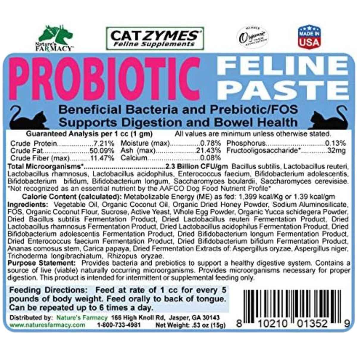 Nature's Farmacy Catzymes Probiótico para Felinos - 15 g - Tabla Nutricional - Haz Tu Pedido