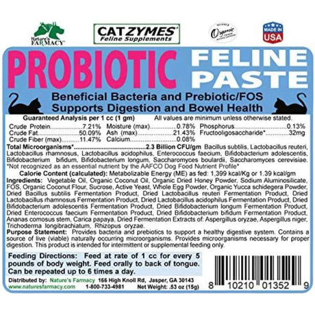 Nature's Farmacy Catzymes Probiótico para Felinos - 15 g - Tabla Nutricional - Haz Tu Pedido