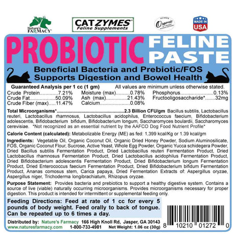 Nature's Farmacy Catzymes Probiótico para Felinos - 30 g - Tabla Nutricional - Haz Tu Pedido