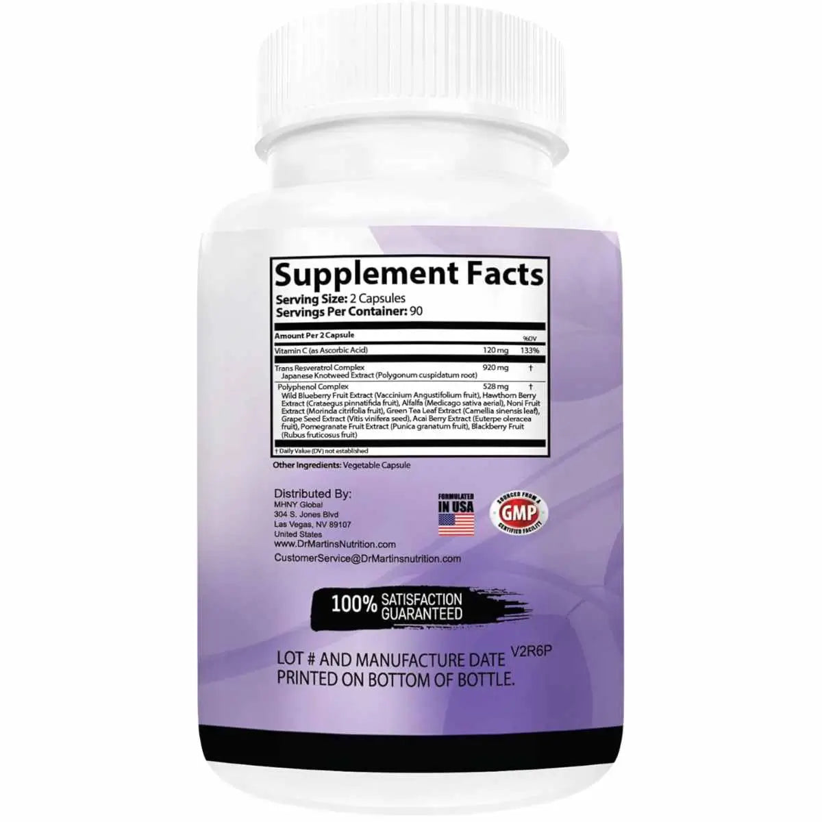 Dr. Martin's Nutrition resveratrol - Antioxidante Natural - 180 Cápsulas - 90 Porciones - Tabla Nutricional - Haz Tu Pedido
