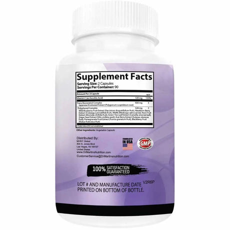 Dr. Martin's Nutrition resveratrol - Antioxidante Natural - 180 Cápsulas - 90 Porciones - Tabla Nutricional - Haz Tu Pedido