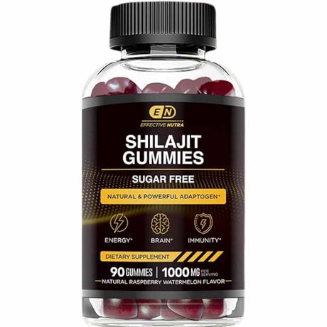  ¡Experimenta el poder del Shilajit de Efective Nutra en una presentación deliciosa de 90 gomitas sabor a frambuesa! Obtén 1000 mg de energía y vitalidad en cada mordisco.