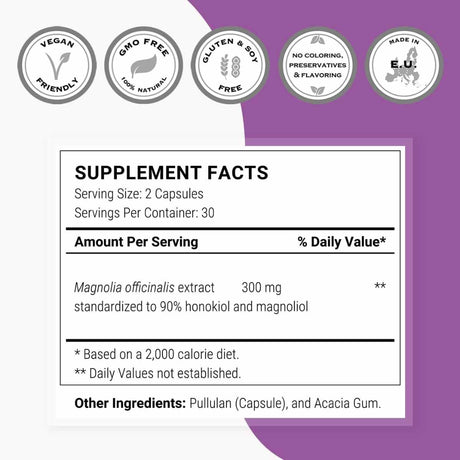 Extracto de corteza de magnolia 300 mg - 60 Cápsulas Vegetarianas